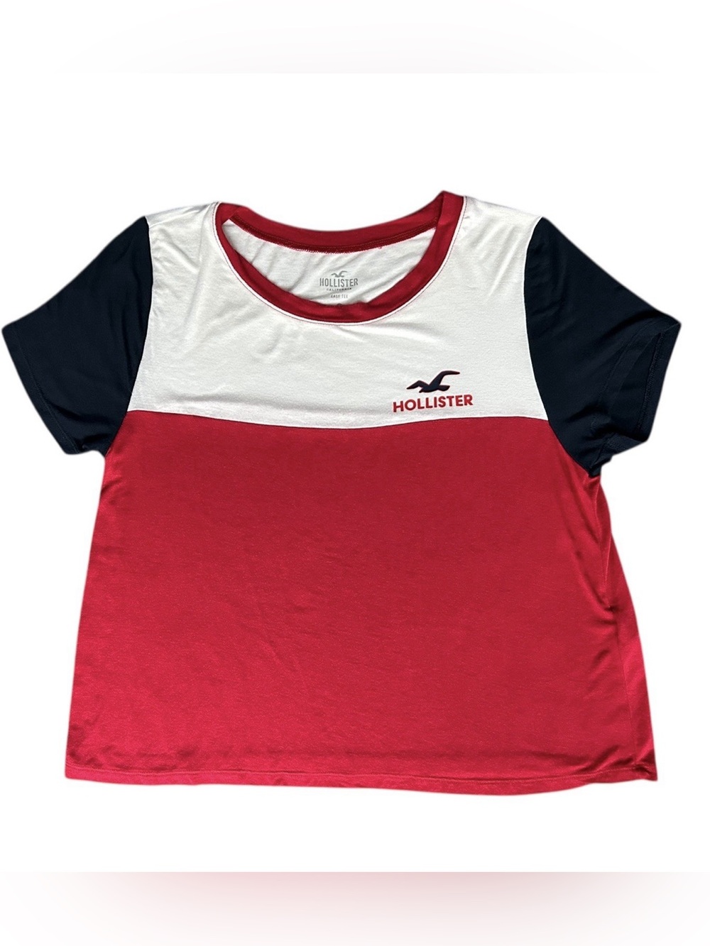 Retro Hollister Crop Easy Tee Shirt Red White Blue Logo Sz Small Y2K